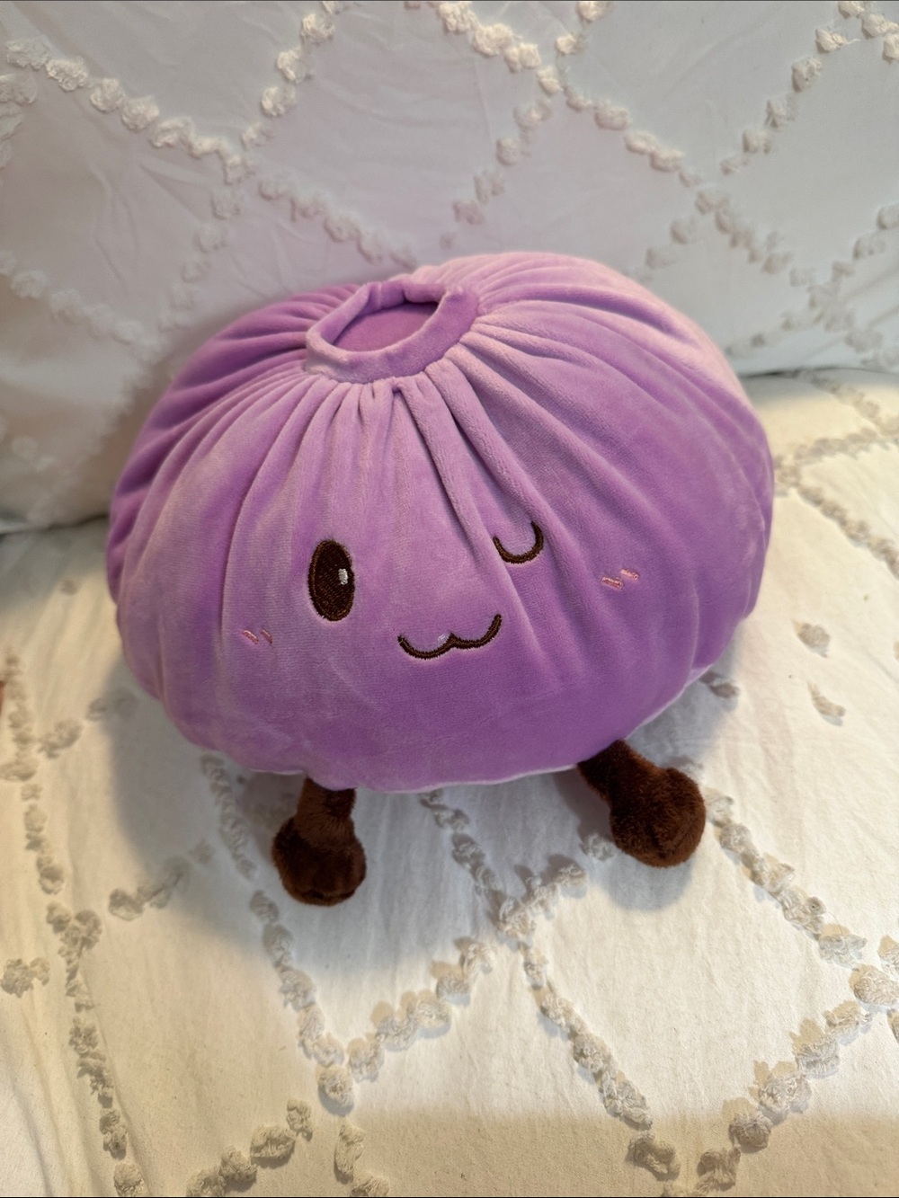 Dumpling squishy bun Plush Purple Round Pillow Plushie - Cute Winking Face new